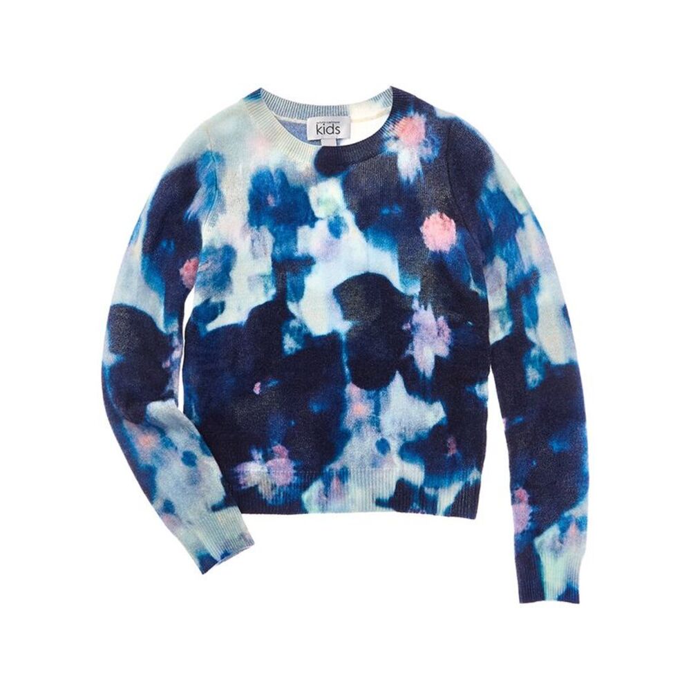 Autumn Cashmere Girls  Floral Blotch Print Wool & Cashmere-Blend Sweater, Blue